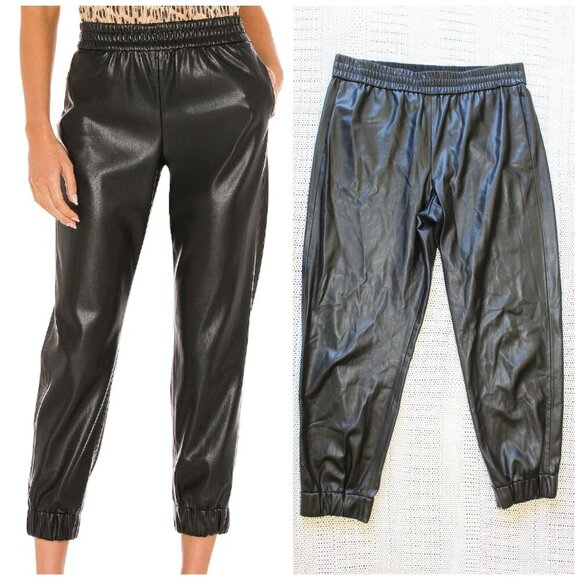 Alice + Olivia Classics Vegan Leather Black Pant Size L/G elastic waist joggers - Picture 1 of 12